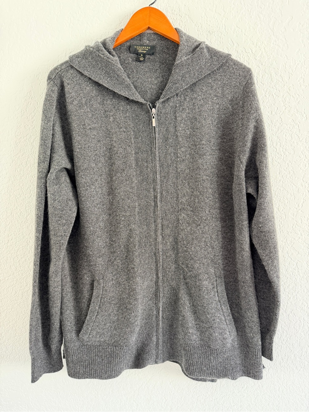 Charter club dark gray Cashmere Hooded Zip Sweater